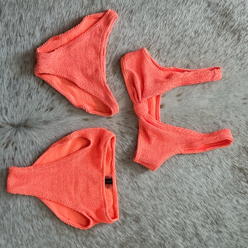 Love and Bikinis Bright Orange Textured Bikini Set